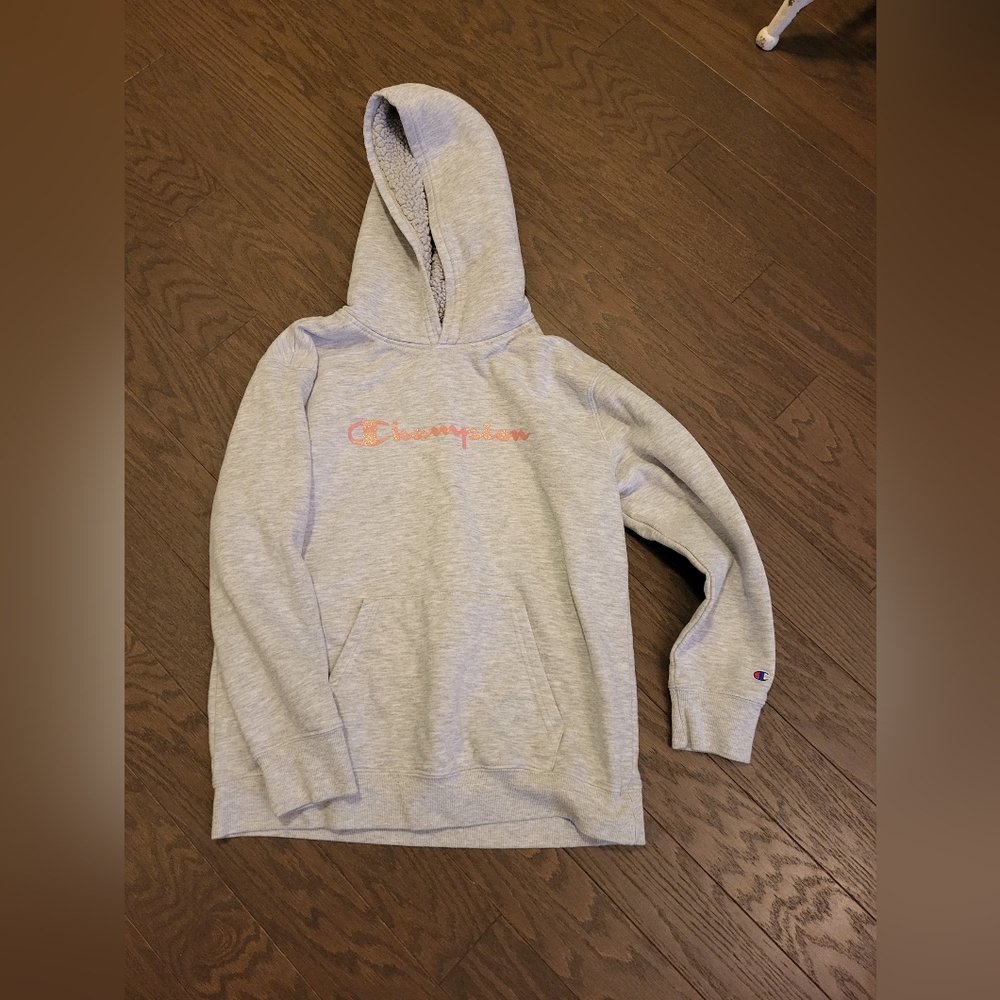 Champion Gray Hoodie with Orange Logo